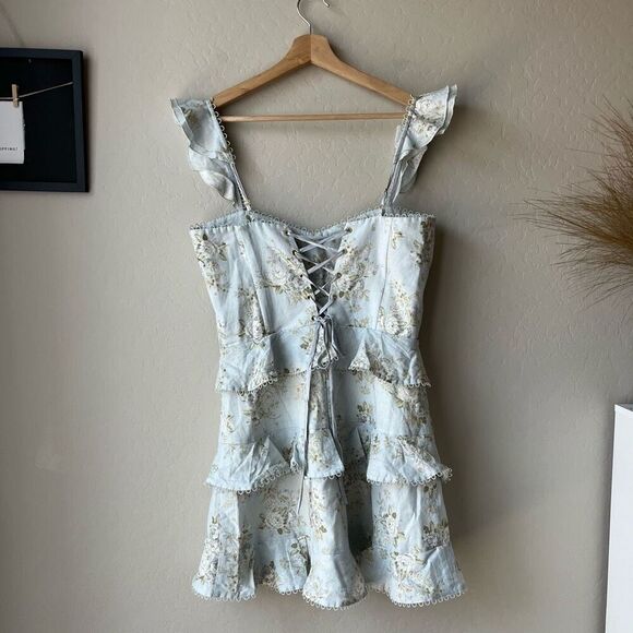 NEW V. Chapman Avignon‎ Ruffled Corset Mini Dress in Victorian Blue Roses Size 8 - Picture 7 of 12